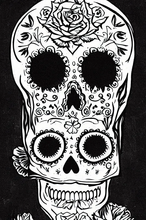 Prompt: Illustration of a sugar skull day of the dead girl, art by kate beaton