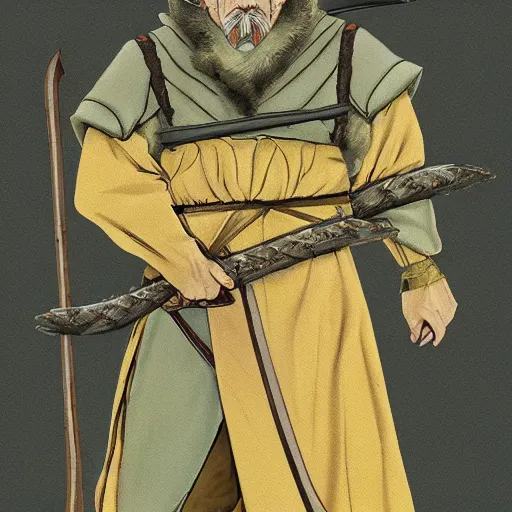 Image similar to a medieval hunter man with japanese ethnicity and stubble, chartreuse color scheme, fantasy character portrait by sasha beliaev