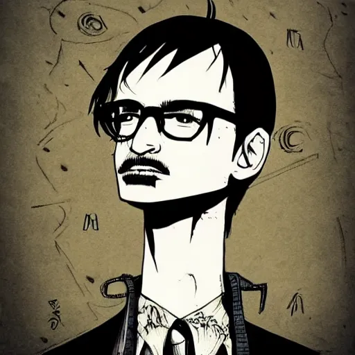 Image similar to punk jeffrey dahmer psycho, profile picture, grunge fashion, reflection, cute artwork, inspired by made in abyss, gothic style