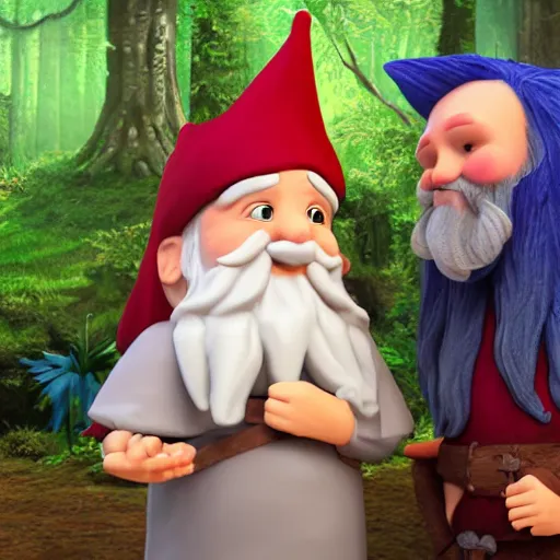 Prompt: fantasy gnome meeting a human for the first time, ultrarealistic