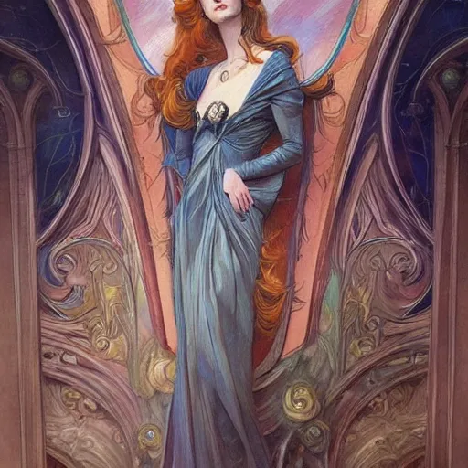 Prompt: an art nouveau painting in the style of donato giancola, and in the style of charlie bowater, and in the style of stephen bauman. symmetry, smooth, sharp focus, semi - realism, intricate detail.
