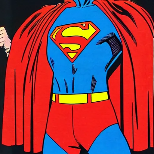 Image similar to mr bean as superman. dc comics coverart, comicbook, comic panel