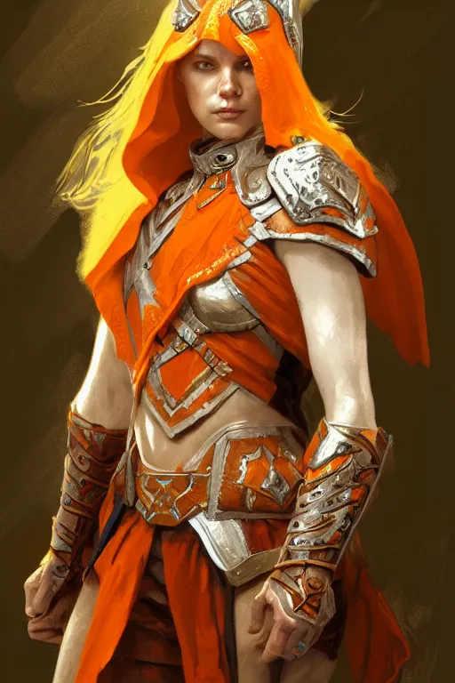 Prompt: full - body portrait of a ranger, female, white and orange breastplate, magical, high fantasy, d & d, by craig mullins, face details, extremely detailed, digital illustration