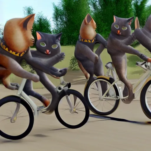 Image similar to cats riding bikes, realistic details, 8k