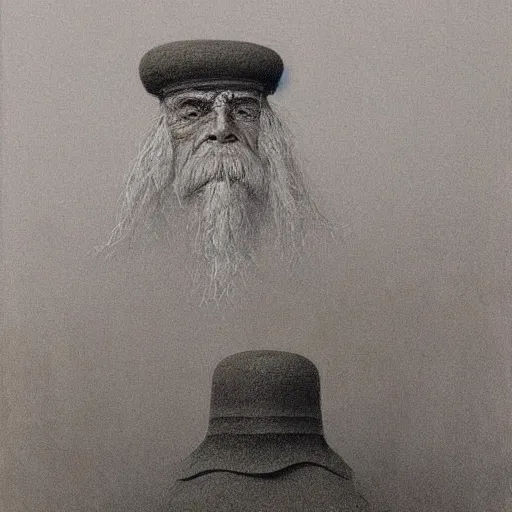 Image similar to man wearing a heavy fat stone hat high resolution, high quality, by jean - zdzislaw beksinski