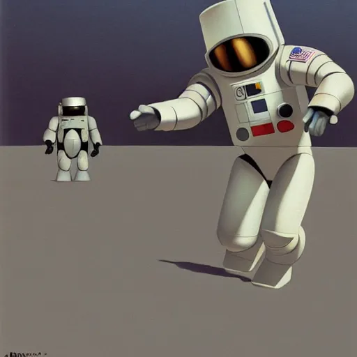 Image similar to astronaut running away from robots ralph mcquarrie