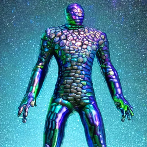 Image similar to the thing from fantastic four made of iridescent bubbles