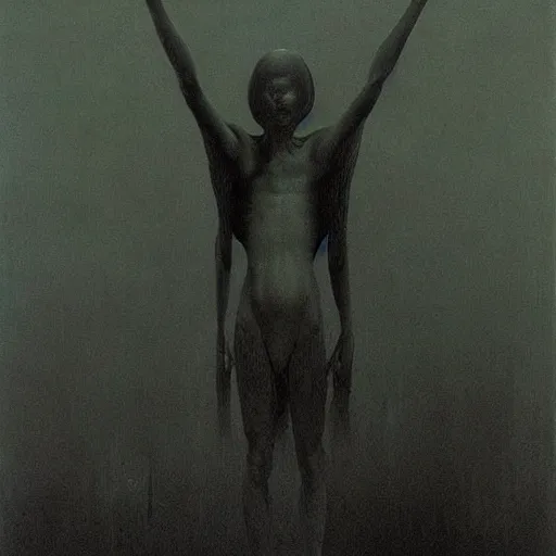 Image similar to nightmare painted by zdzisław beksinski