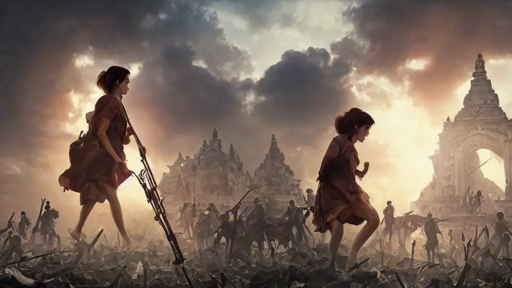 Prompt: A shot from a Films about the Indonesian National Revolution starring emma watson by nuri iyem, james gurney, james jean, greg rutkowski, anato finnstark