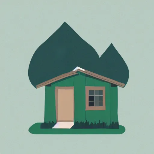 Prompt: a 2 d minimalist illustration of a cabin in the woods