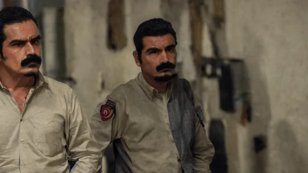 Image similar to A still of El Mencho from the Narcos: Mexico TV show, yellow lighting