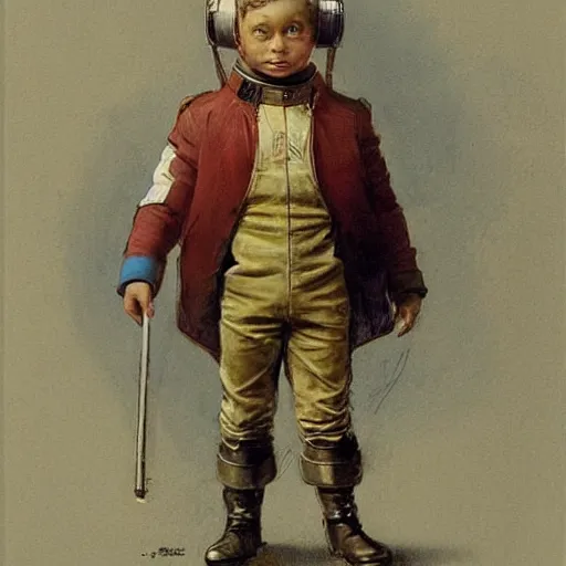 Image similar to (((((portrait of boy dressed as retro space explorer in an actionpose . muted colors.))))) by Jean-Baptiste Monge !!!!!!!!!!!!!!!!!!!!!!!!!!!