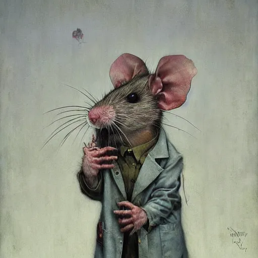 Image similar to A rat in a labcoat, by Esao Andrews and Karol Bak and Zdzislaw Beksinski