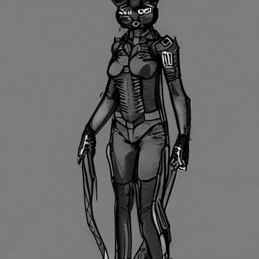 Prompt: cyberpunk cat in suit sketch sideview full body