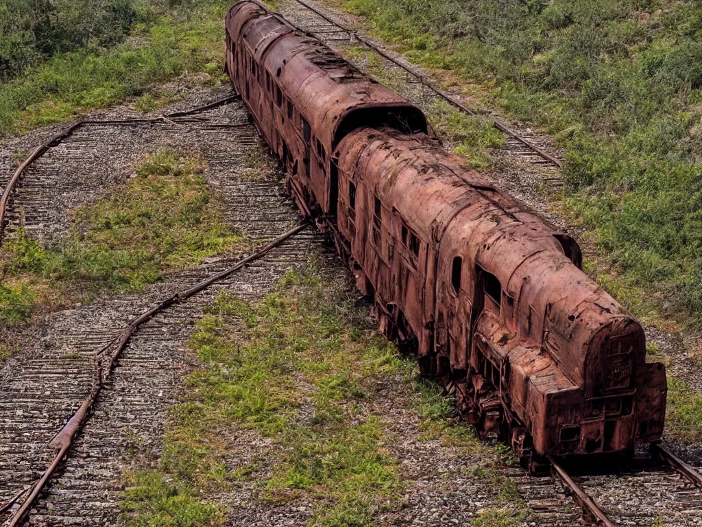 Prompt: old rusty train in quicksand