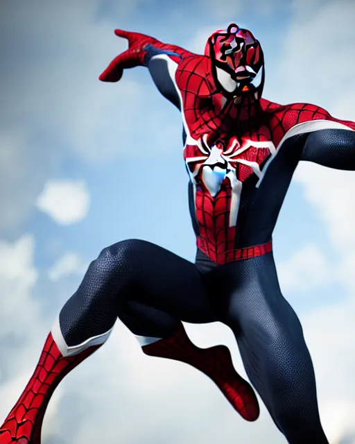 Image similar to photorealistic, hyperdetailed photograph of black spider - man suit with white webbing by insomniac games