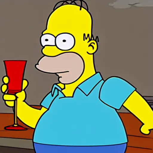 Image similar to Homer Simpson having a drink with Hank Hill