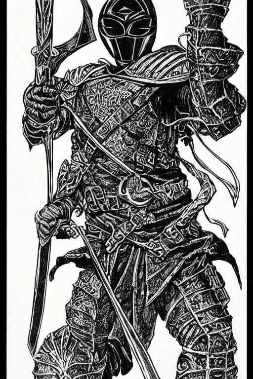 Prompt: a medieval power ranger as a d & d monster, pen - and - ink illustration, etching, by russ nicholson, david a trampier, larry elmore, 1 9 8 1, hq scan, intricate details, high contrast