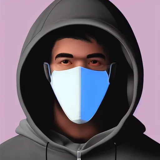 Image similar to a highly detailed headshot portrait of a man wearing a tech mask with a hoodie concept art