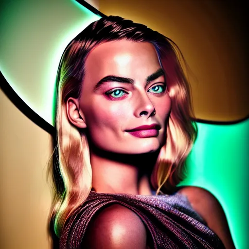 Image similar to 3 d neon art of margot robbie portrait, hyper detailed, 3 d render