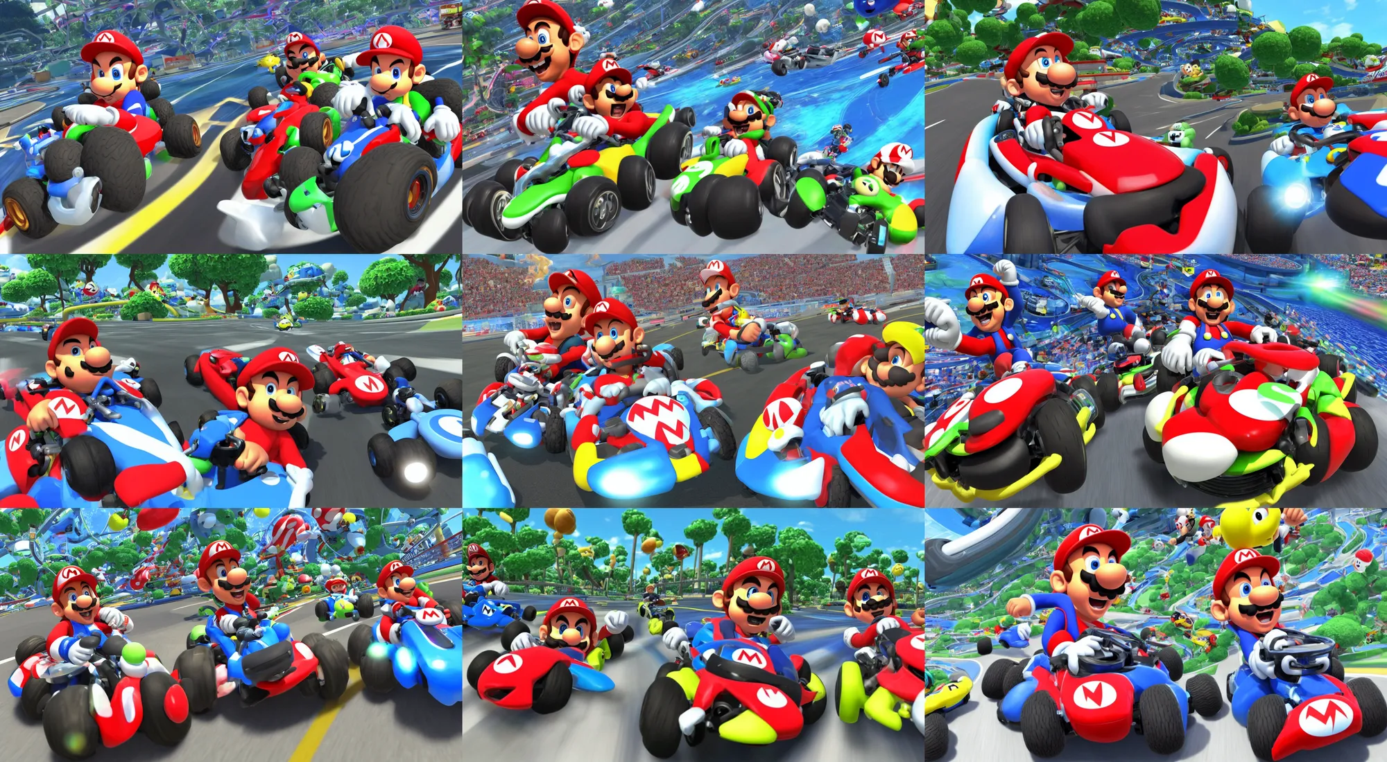 Prompt: obama racing in mario kart 8