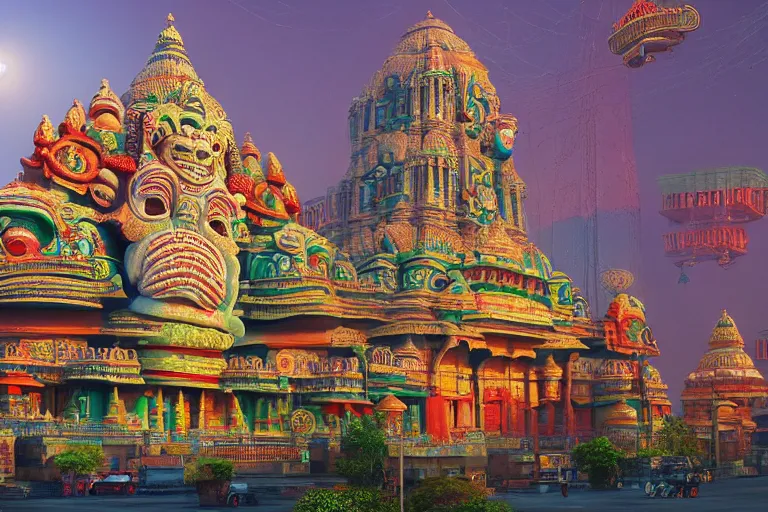 Image similar to high quality 3 d dreamscape! mumbai with biomorphic hanuman!! head building, kalighat highly detailed, unreal engine cinematic smooth, stephen shore & john j. park, soft morning light, wide shot, high angle, uhd 8 k, deep focus