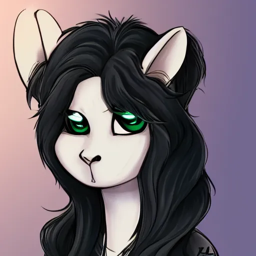 Image similar to 3/4 headshot of young female furry, D&D, cute, fantasy, intricate, long hair, dark grey skin, mouse face, mouse nose, mouse head, mouse ears, black hair, elegant, highly detailed, cartoony, artstation, concept art, smooth, sharp focus, illustration, art by Diives