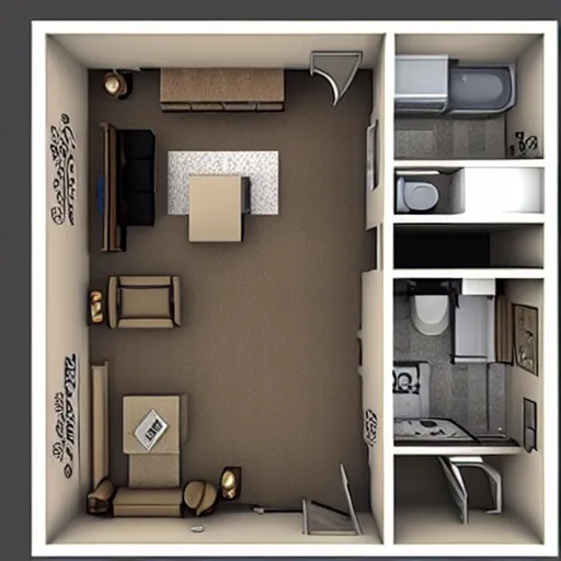 Prompt: Floor plan of a studio apartment