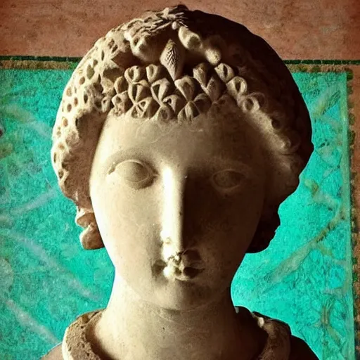 Image similar to beautiful portrait of a female made of greek architectural ornaments