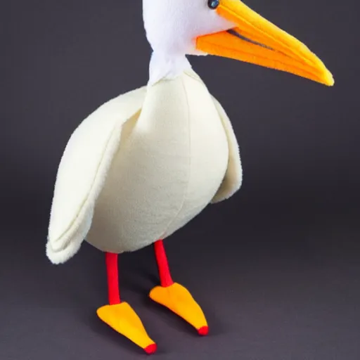 Image similar to plush of a stork wearing an elegant suit