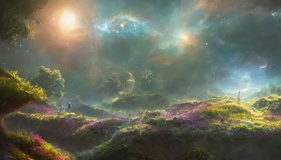 Image similar to the garden at the end of the universe, trippy, jessica rossier, art station