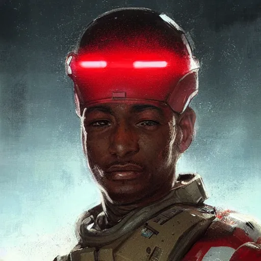 Prompt: portrait of a man by greg rutkowski, a soldier of the galactic triunvirate wearing a red and white tactical gear, star wars expanded universe, highly detailed portrait, digital painting, artstation, concept art, smooth, sharp foccus ilustration, artstation hq