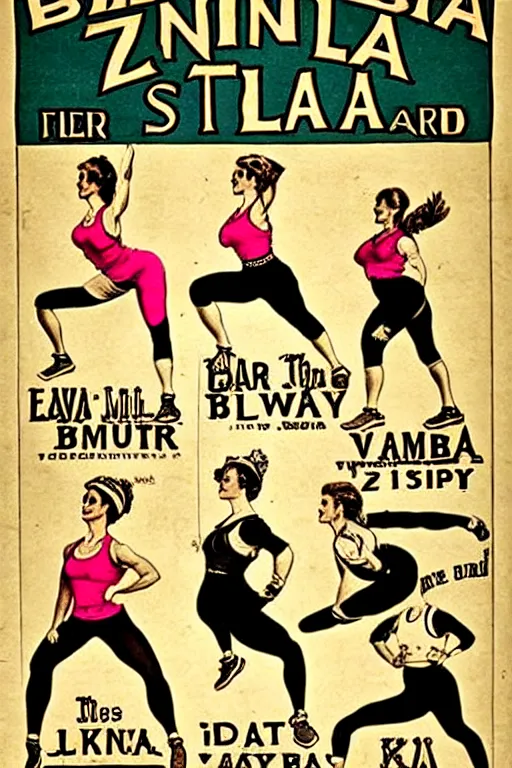 Image similar to 1880s zumba fitness art poster