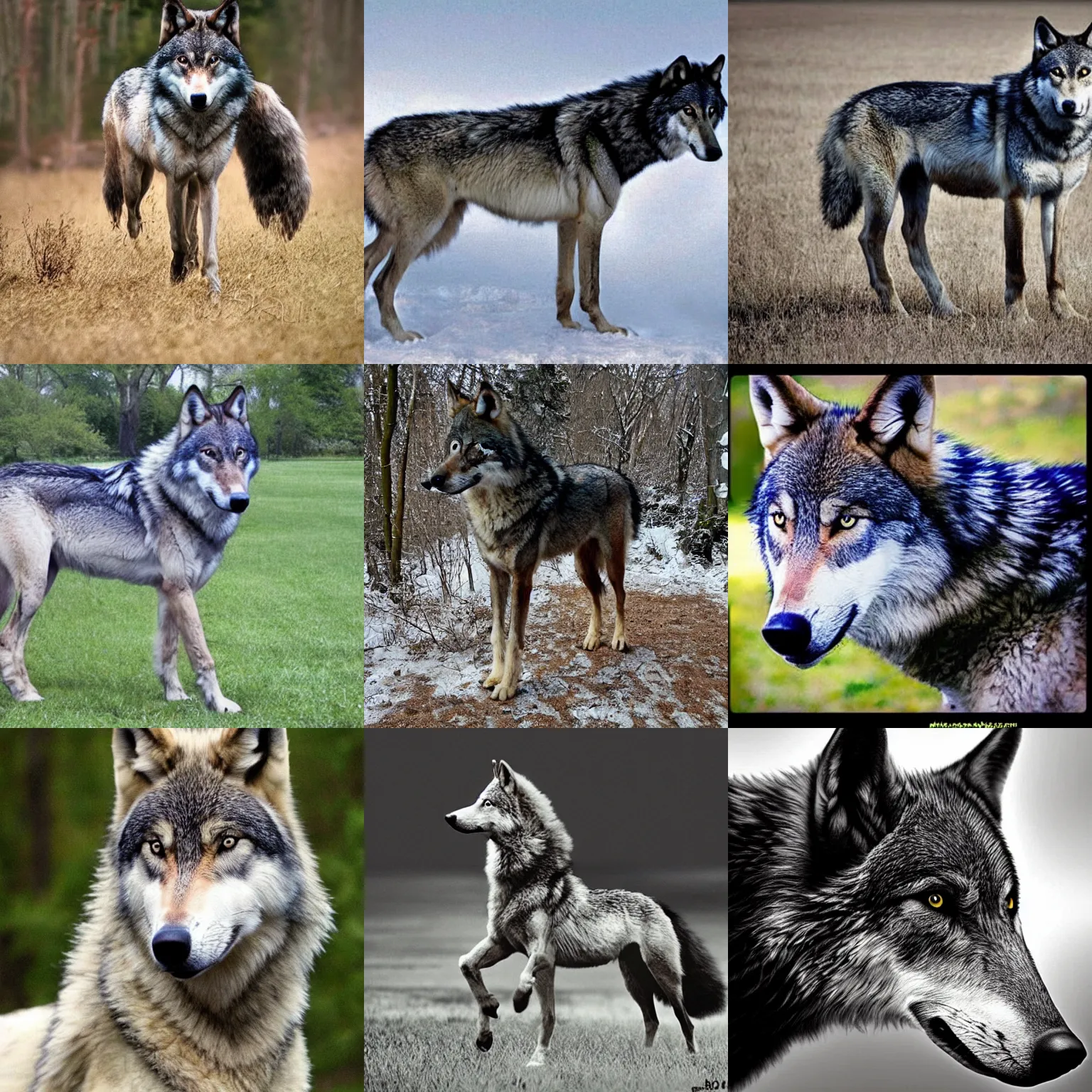 Prompt: a wolf-horse hybrid photo