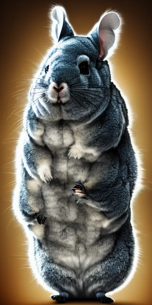 Image similar to cinematic shot chinchilla holding a pistol, hyper realistic, mood lighting, fantasy, detailed face, highly detailed, super realistic, perfect lighting pixel sorting