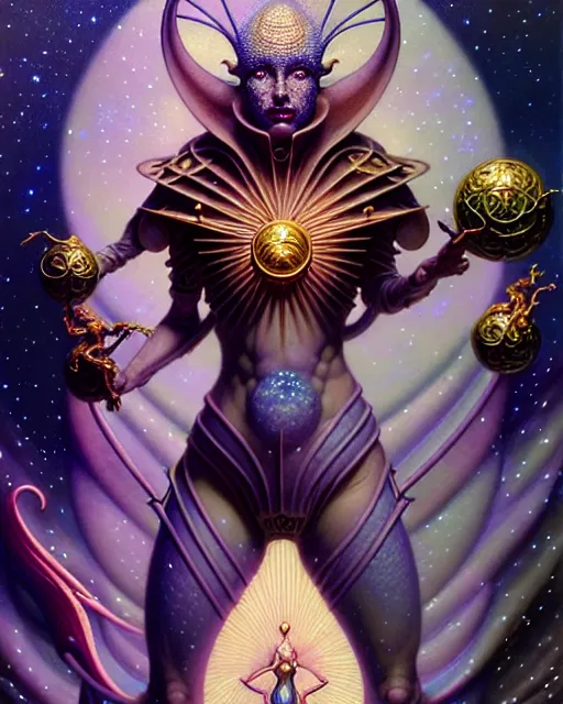 Prompt: the star tarot card, fantasy character portrait made of fractals, ultra realistic, wide angle, intricate details, the fifth element artifacts, highly detailed by peter mohrbacher, hajime sorayama, wayne barlowe, boris vallejo, aaron horkey, gaston bussiere, craig mullins