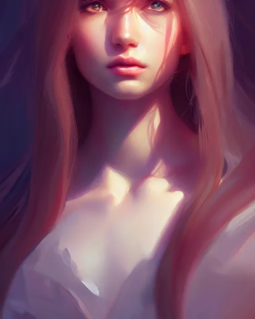 Image similar to portrait of a beautiful girl, flowy hair, cinematic lighting, highly detailed, digital painting, trending on artstation, pixiv, concept art, sharp focus, illustration, art by ross tran and wlop