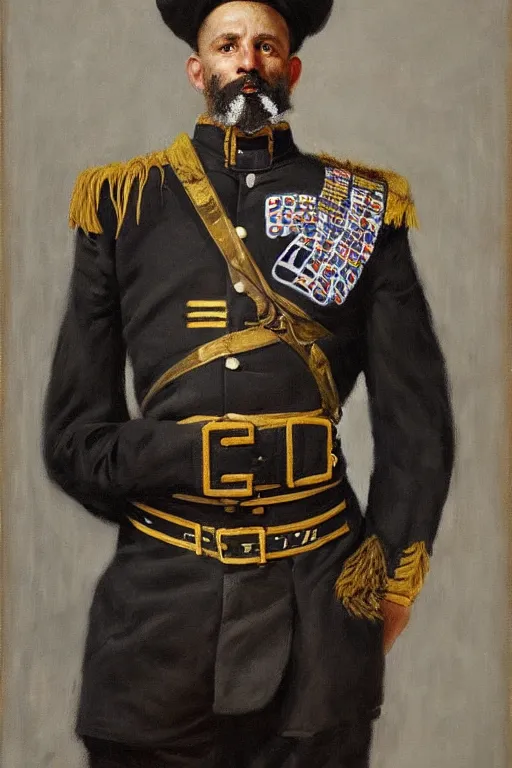 Prompt: full body portrait of the dictator of the brooklyn nets, 1 8 8 9, in full military garb, oil on canvas by william sidney mount, trending on artstation