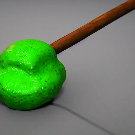 Prompt: short wooden cane with green slime on it, octane render