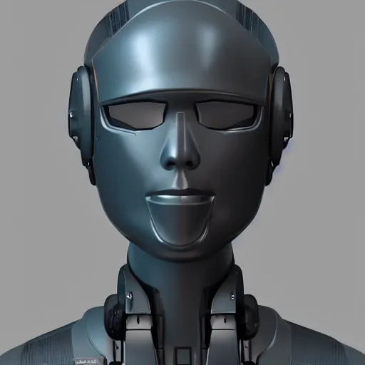 Image similar to an amazing robot-helmet, robotic head-bust portrait, of a sci-fi, human robot hybrid with weaponized systems built into the 3d helmet, cgi, zbrush, blender, octane render