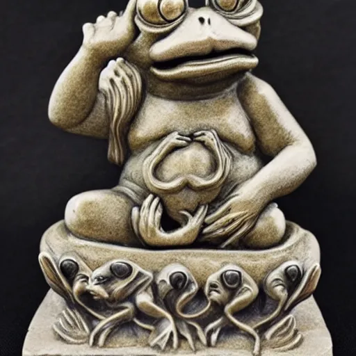 Prompt: feng shui, frog, fantasy, hear no evil, see no evil, speak no evil statues, ultra detailed,