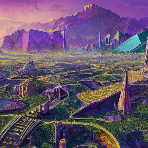 Prompt: A solarpunk city on the plains of Mount Loolmalasin, intricate details, background depth, bold colour, photorealism, intricate, elegant, highly detailed, smooth, 8k, sharp focus,