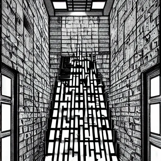 Prompt: a huge bright maze of many doorways and lots of stairs, many doorways, inside a giant mansion, artstation, Junji Ito, epic composition