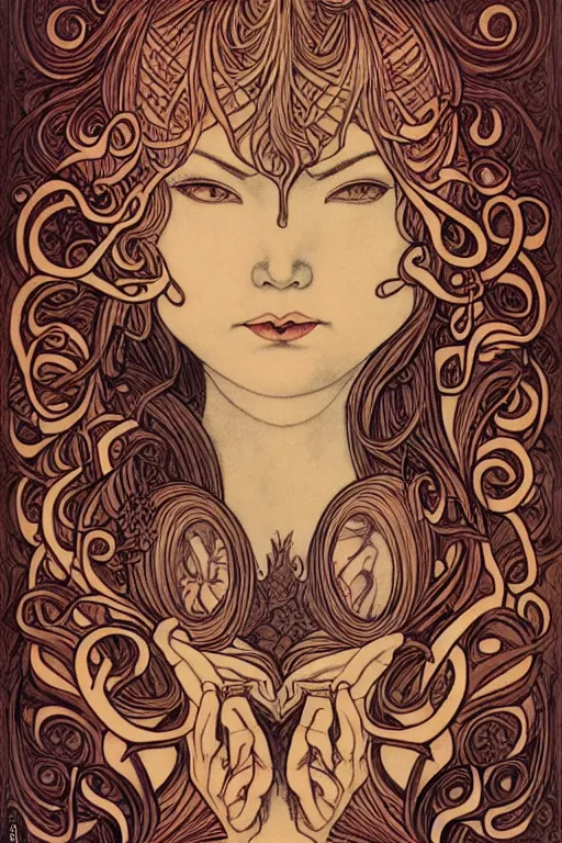 Image similar to Devil by Audrey Kawasaki in the style of Gaston Bussière, art nouveau