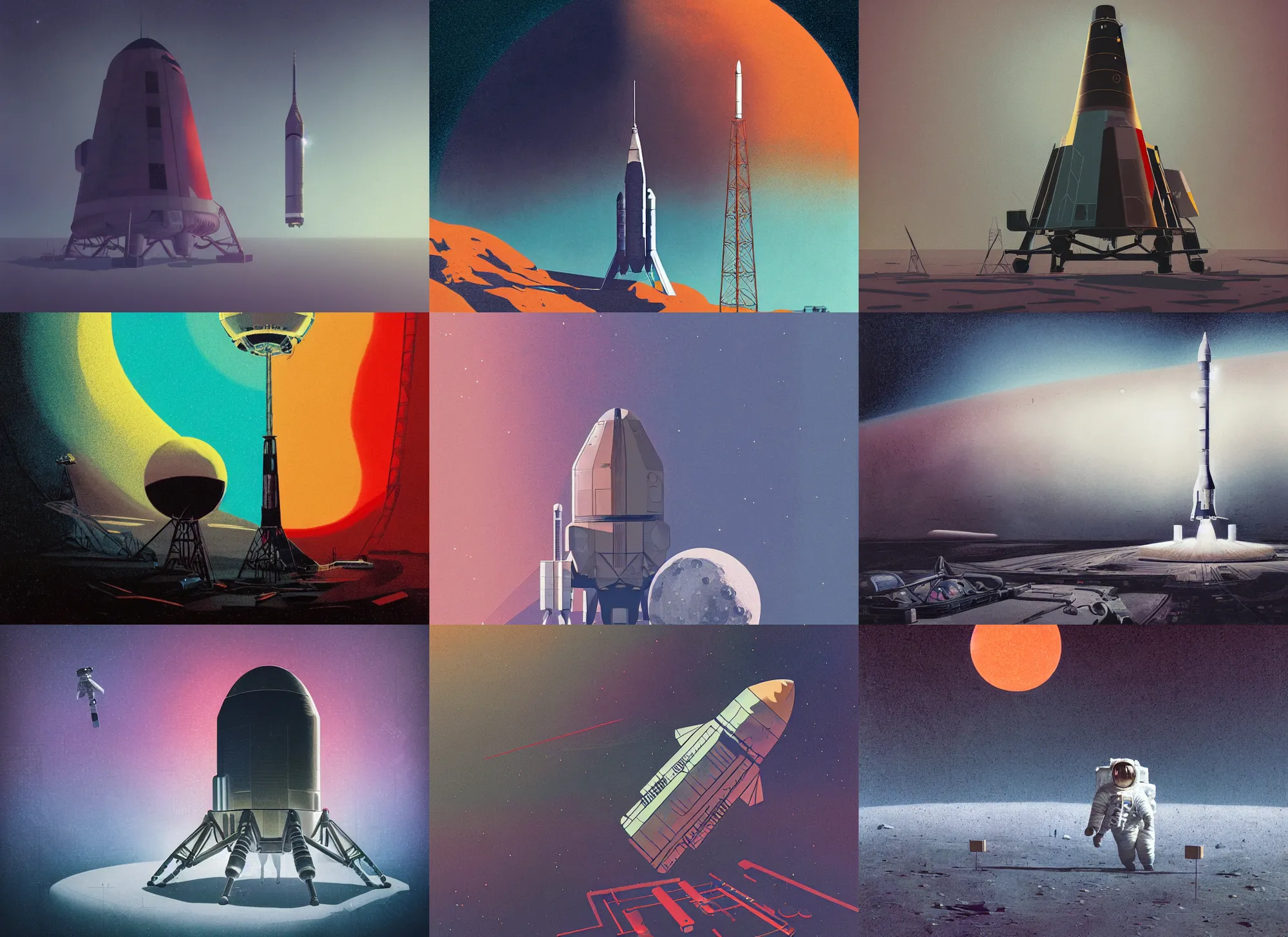 Prompt: portrait of apollo 1 1 mission, colorful, modern art deco, mads berg, karolis strautniekas, christopher balaskas, stippled light, moody, fine texture, editorial illustration, dramatic lighting, dynamic composition, detailed, matte print, dynamic perspective, muted color, ( ( victo ngai ) ), wide angle, low fog