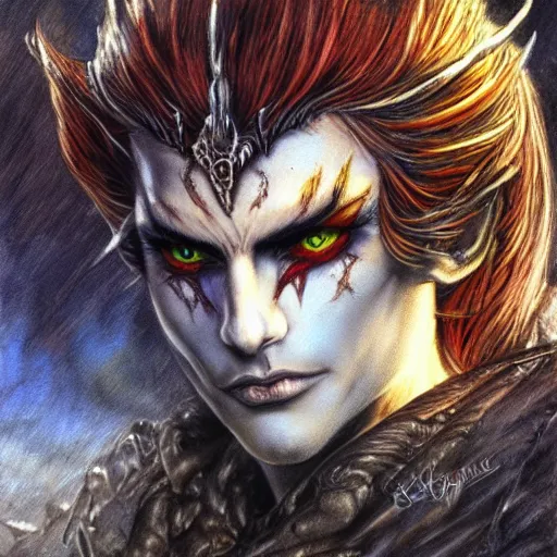 Image similar to gavin casalegnor as kefka palazzo in the style of luis royo and artgerm, 8 0 mm camara, photoreal, hd 8 k