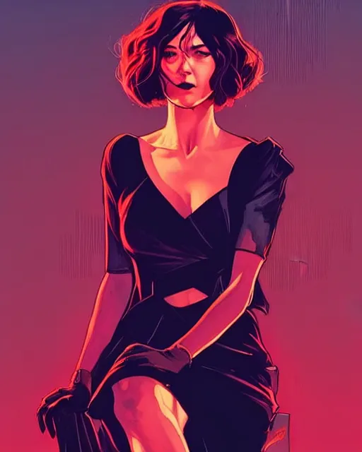 Prompt: style of rafael albuquerque, artgerm, conrad roset : : gorgeous mary elizabeth winstead : : evil sorceress, swirling black magic, black dress : : symmetrical face, symmetrical eyes : : full body pose : : gorgeous red hair : : cinematic lighting : :