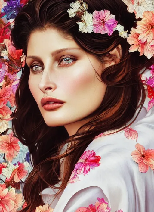 Prompt: dreamlike luxury stunning laetitia casta photo portrait wearing a japanese kimono, art by artgerm, wlop, loish, ilya kuvshinov, 8 k realistic, hyperdetailed, beautiful lighting, detailed background, depth of field, symmetrical face, frostbite 3 engine, cryengine, photorealism, canon 5 d, studio diffuse lights