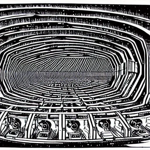 Image similar to computational tunnels, a tunnel complex full of mechanical computers and hooded robots, drawing by jim woodring, junji ito, m.c. escher