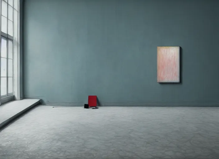 Prompt: an empty room by vincent lefevre and pat steir and hilma af klint, psychological, photorealistic, dripping paint, washy brush, rendered in octane, altermodern, masterpiece